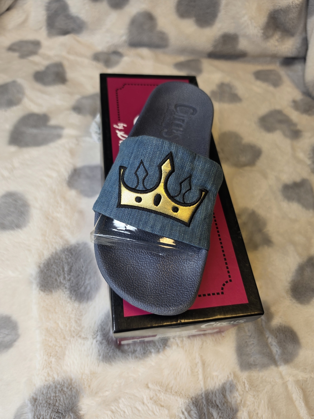 Sam Edelman Kids Navy Slide Sandals with Bee & Gold Crown - Picture 10 of 13